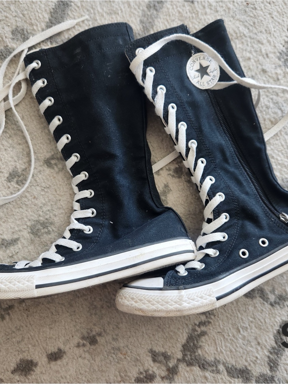 Converse Black & White Lace-Up Knee-High Canvas Boots
